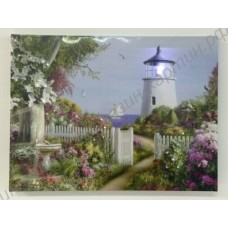 Картина с LED подсветкой: маяк около теплого моря, выполненная на холсте